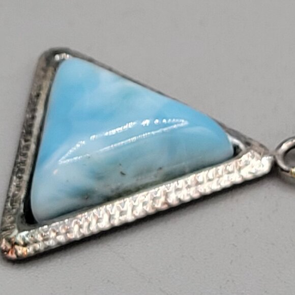 Triangle Larimar Pendant Necklace Sterling Silver Chain 15 Inch - Picture 4 of 9